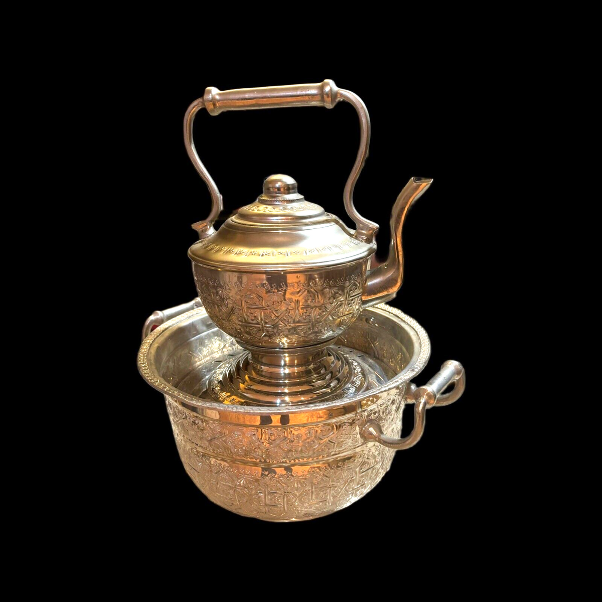 Moroccan Basin & Kettle Traditional Hand Wash Hand Hammered Brass Nickel Silver