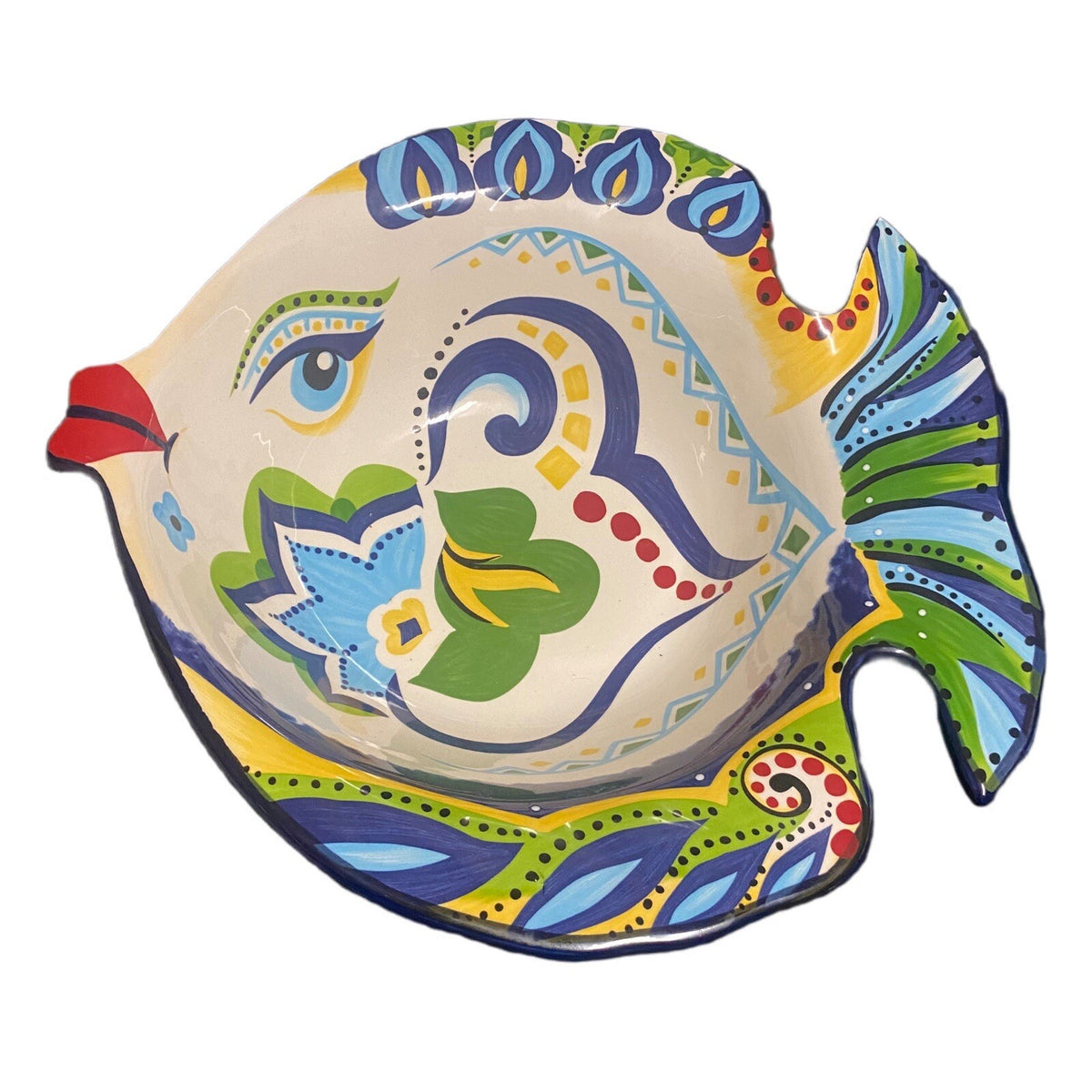 Espana Lifestyle Serving Bowl BOCCA Hand Painted Ceramic Fish Shaped Floral
