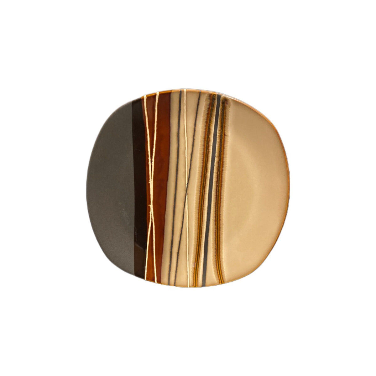 Better Homes & Gardens 4 Dinner Plates BAZAAR BROWN Square 11" D Stripes