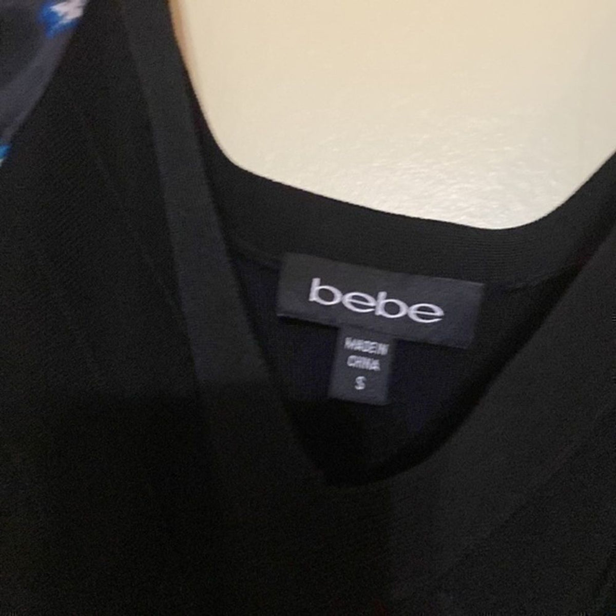 Bebe Puff Sleeve Flare Mini Dress Silk Spandex Small Black Blue 