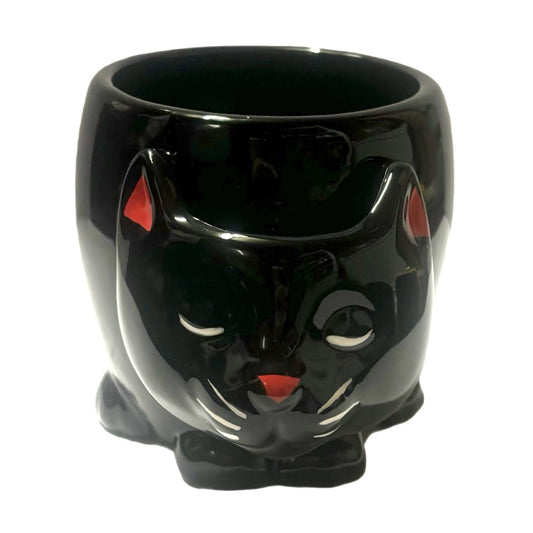 Black Cat Ceramic Mug Red Ears Nose Sculpted Coffee Tea Cup Cute Gift