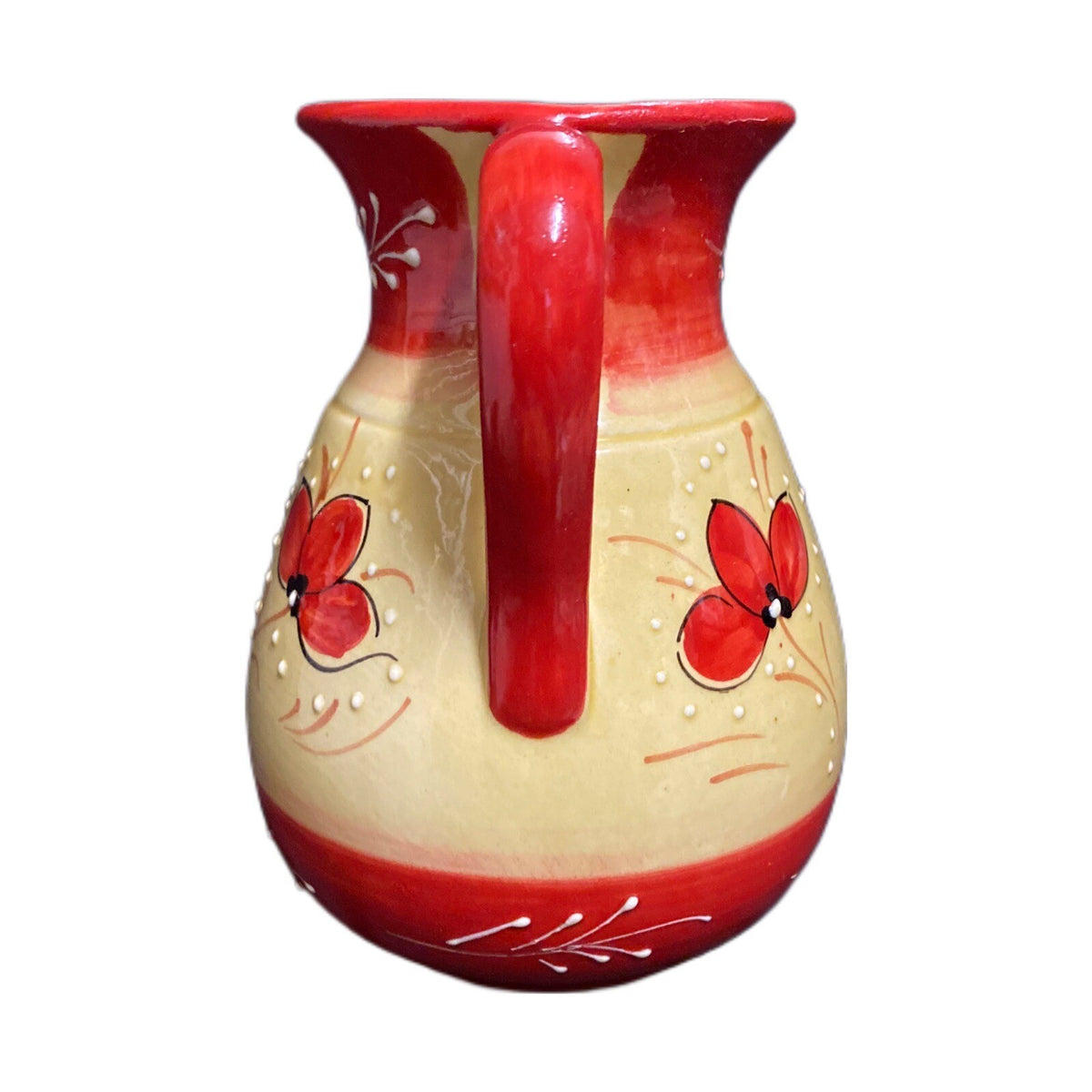 SPAIN Pitcher  HNOS. PEDRAZA Ceramic Spanish Textured Red White Yellow Vase