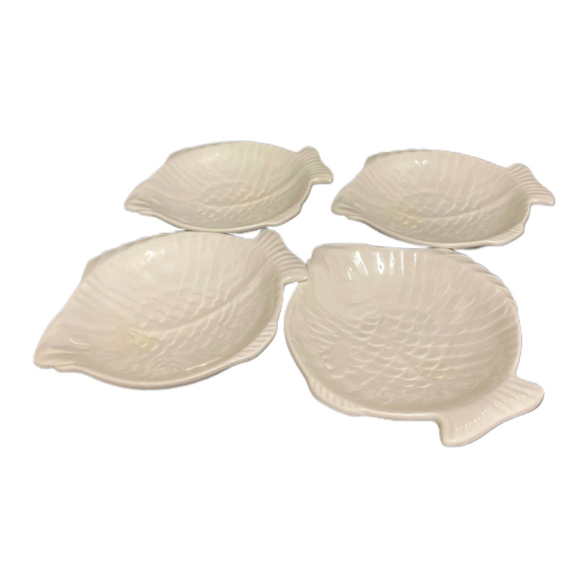 Holland Mold Fish Plates Set of 4 Appetizer Condiment Dish Cream Ceramic 7 1/2"L