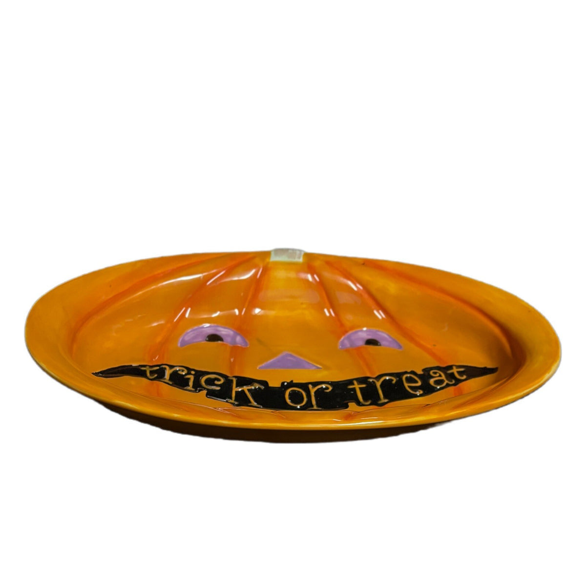 DENNIS EAST Halloween Orange JOL Trick Or Treat Candy Dish 2007 Ceramic 13 1/2”L