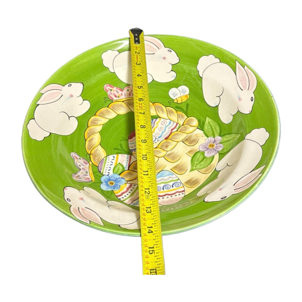 Vintage LAURIE GATES Serving Bowl 14 3/8" D Easter Bunny Egg Basket © 2000