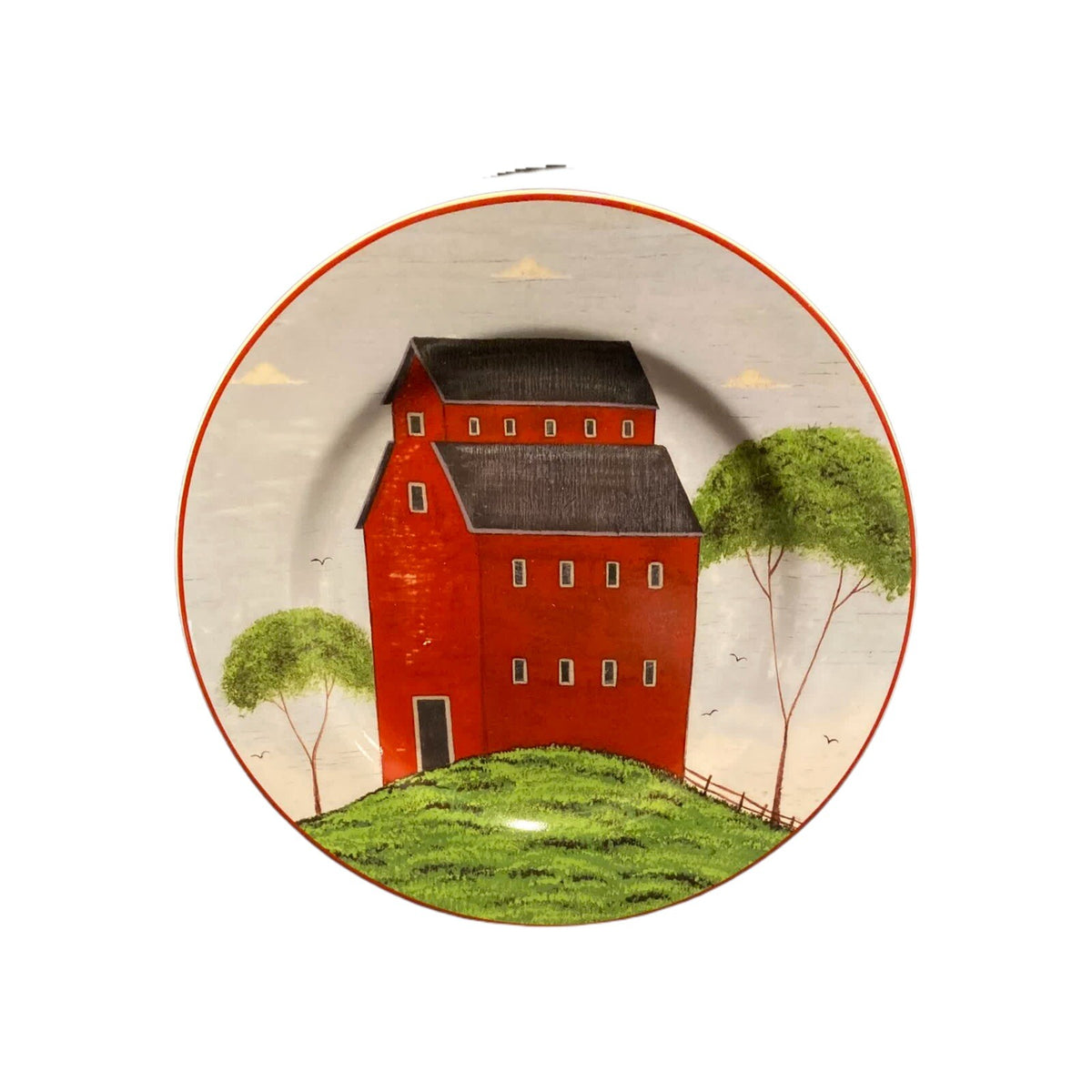 Sakura Warren Kimble BARNS 4 Salad Dessert Plates Country Farm Primitive Barn 8"
