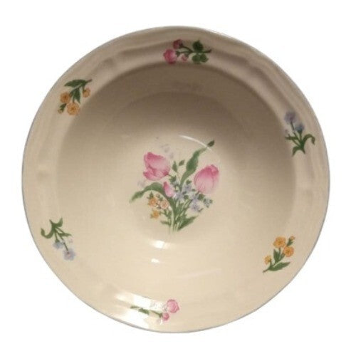 Gibson Designs LAFAYETTE 4-Soup/Cereal Bowls 7" Tulip Floral Embossed Blue Trim