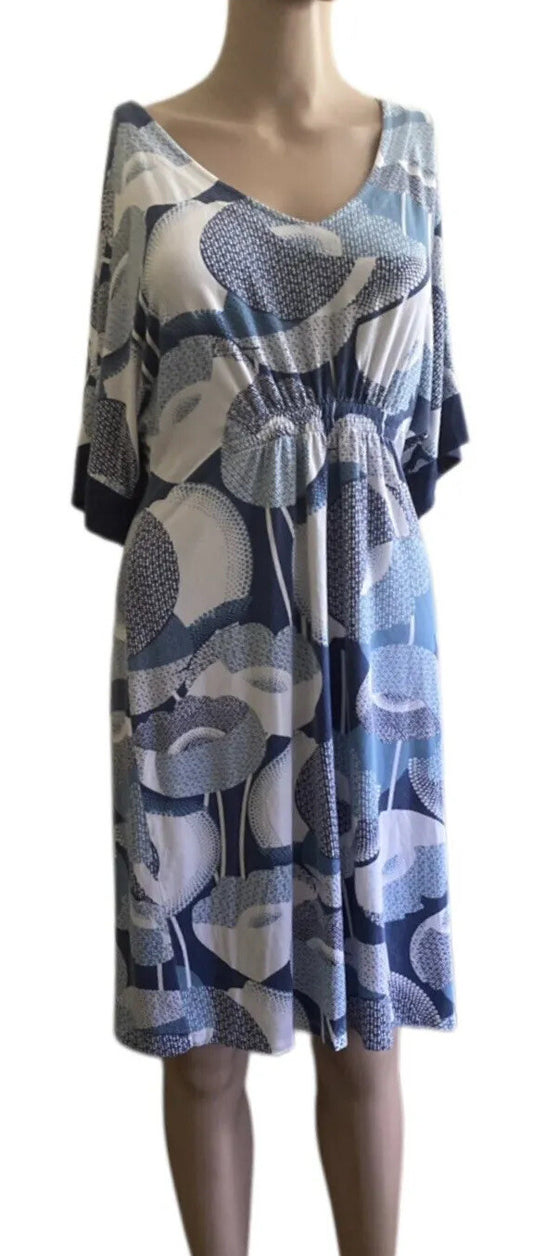 Tori Richard Women Dress Blue White Floral V Neck Short Sleeves Small