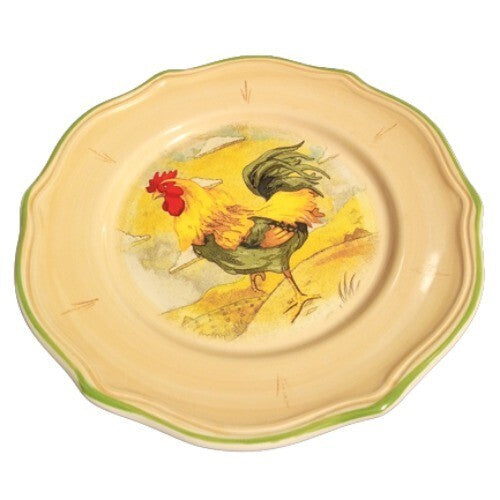 Gibson Designs ROYAL ROOSTER 4-Dinner Plates Hand Painted 11"D Scalloped