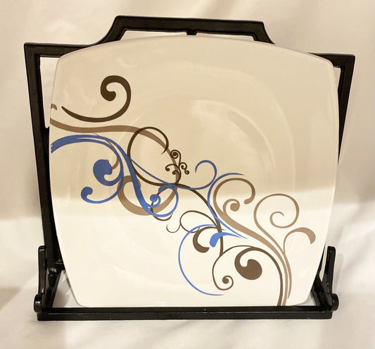 Coventry CHOCO SCROLL 4-Square Dinner Plates Fine China Porcelain  (PTS) Int'l.