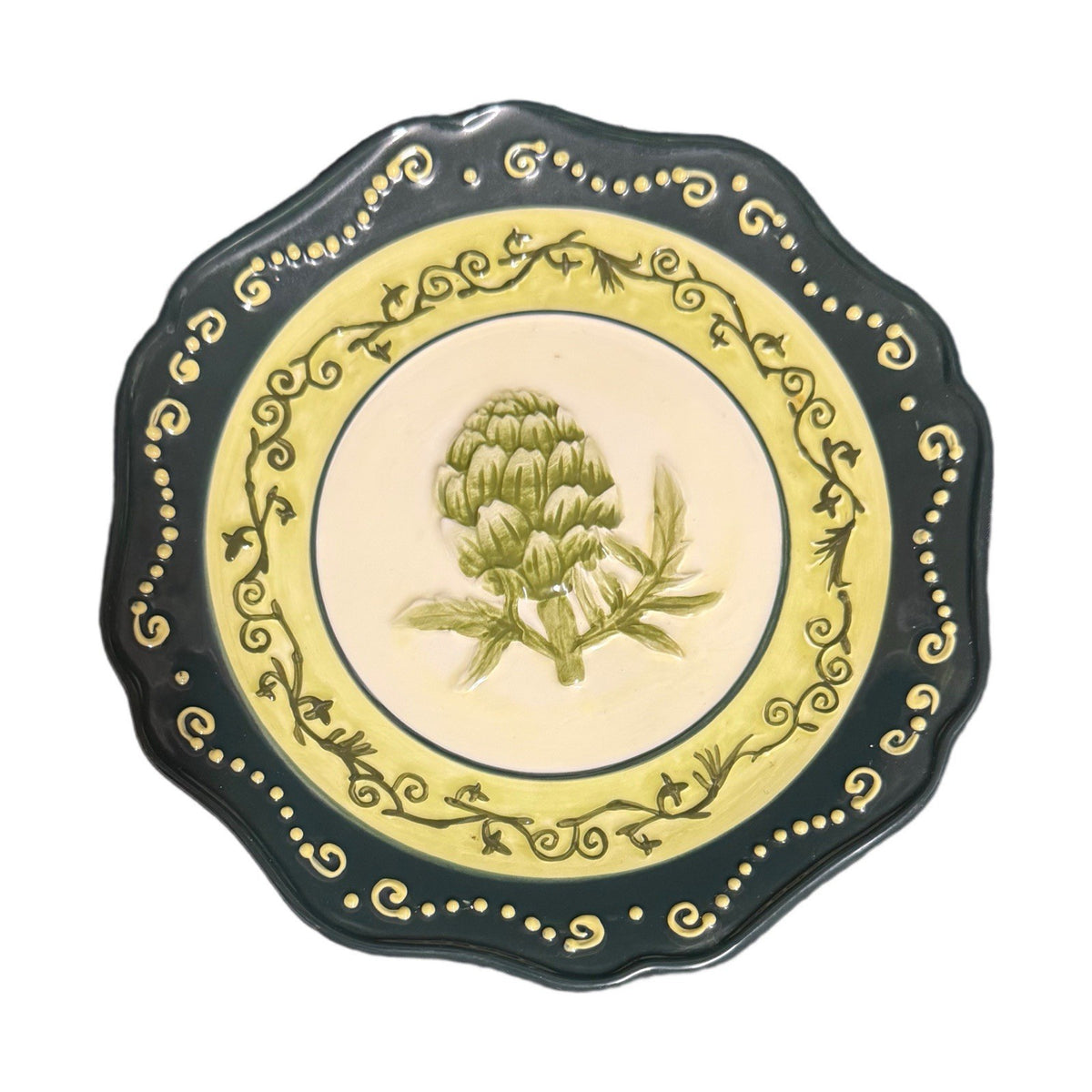Set Of  4 Market Embossed Vegetable Plates 8”D Tomato Eggplant Artichoke Kitchen