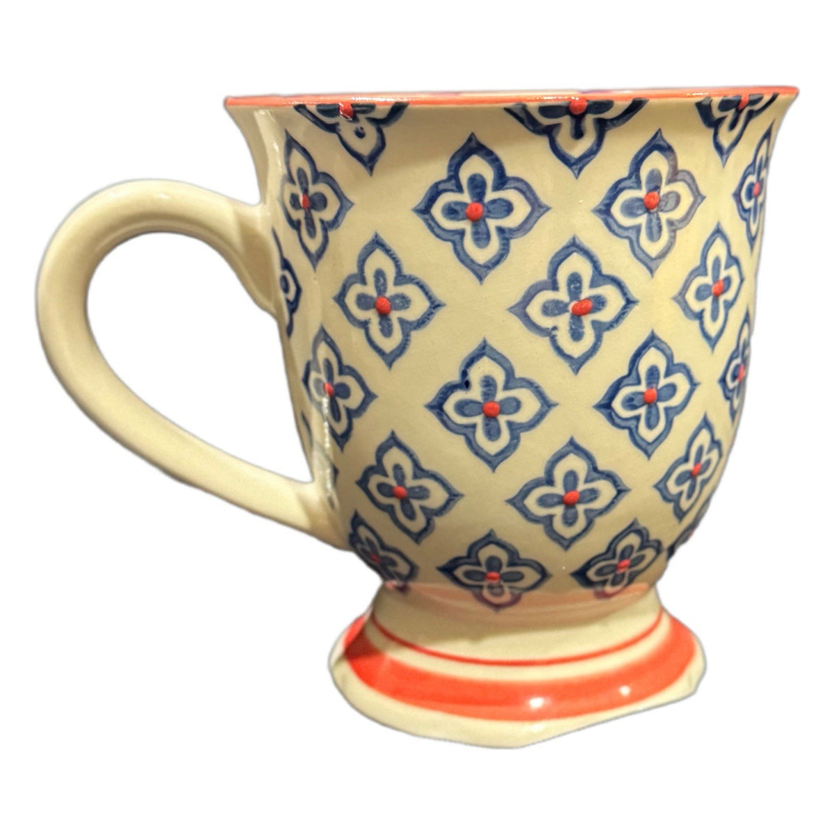 Royal Studio Pedestal Mug 4.25” Hand Painted Blue Red Floral Tile Coffee Cup