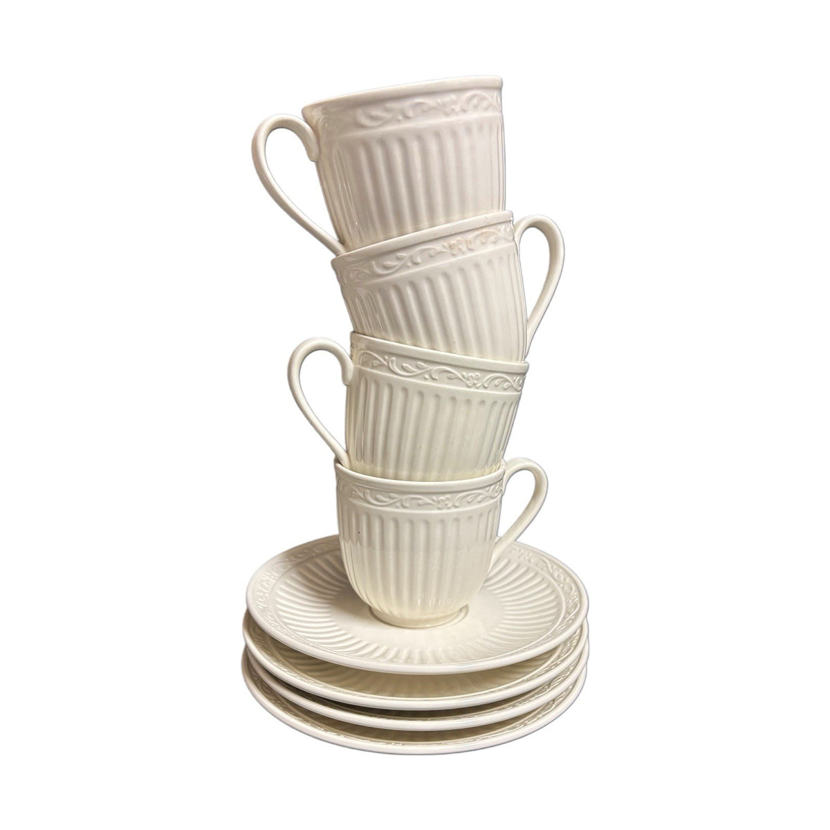 Mikasa Italian Countryside 4-Cups and 4-Saucers DD900 Ivory