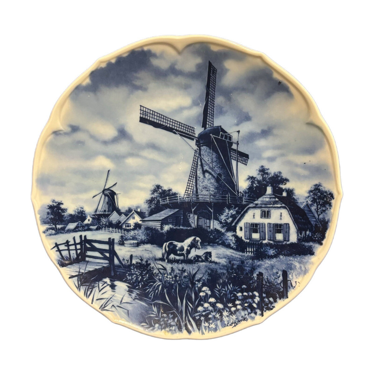DELFT BLUE BLAWN Dutch Wall Hanging Windmill Collectors Accent Plate Holland
