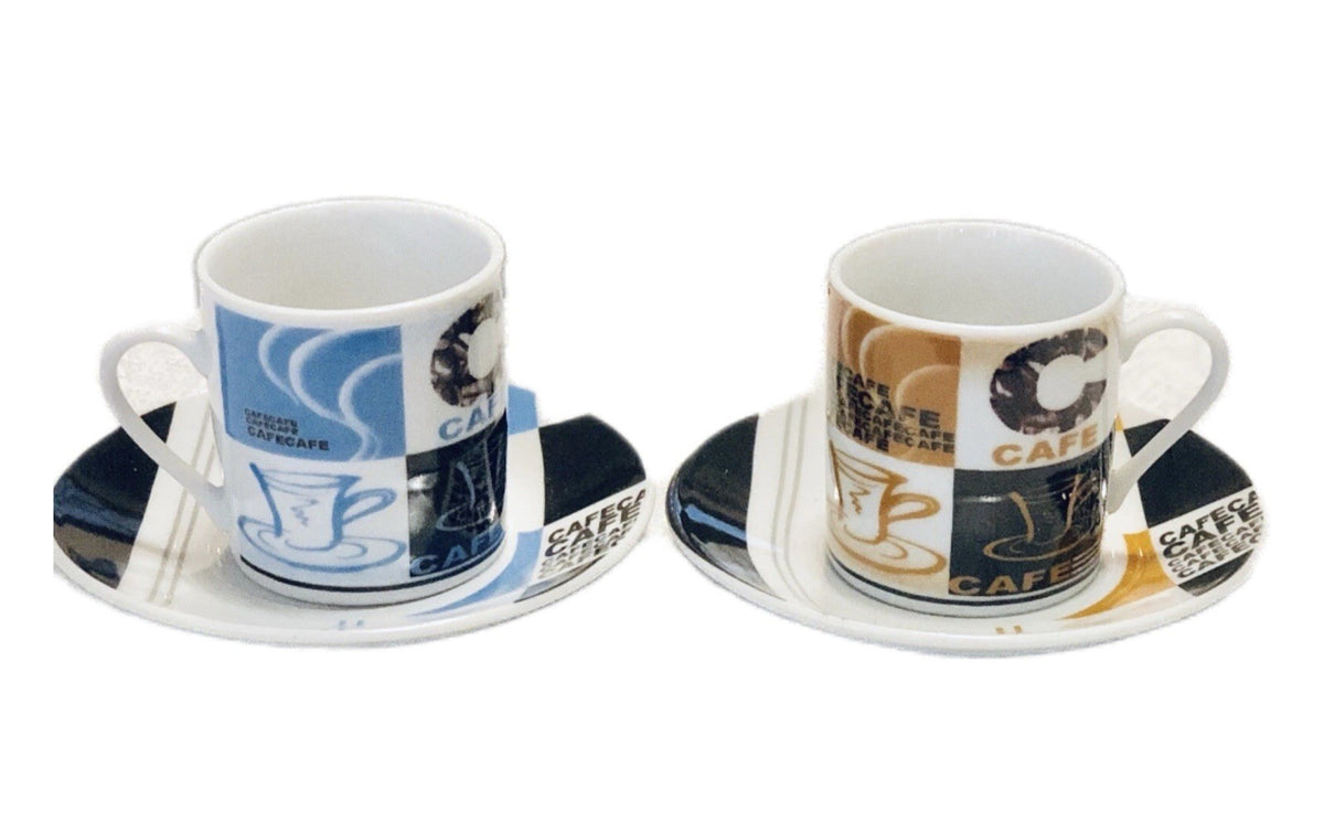 Create by Just Mugs Espresso Cups & Saucers Set of 6 Colorful Café Art