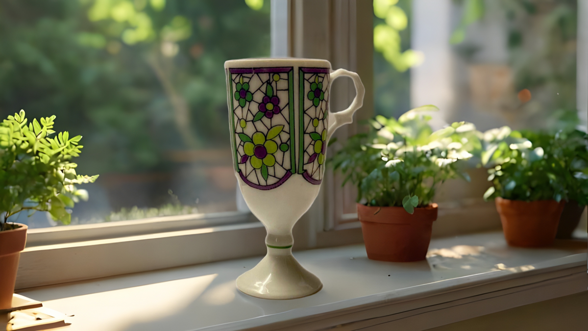 Set of 5 Vintage Da Vinci Pedestal Demitasse Mugs 2262 4 oz Green Purple Floral