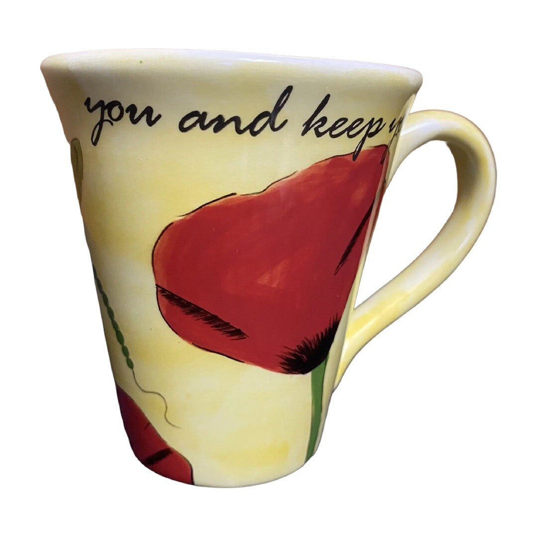 VIMI DESIGNS FLORAL Ceramic Yellow Coffee Mug MAY THE LORD BLESS YOU & KEEP YOU