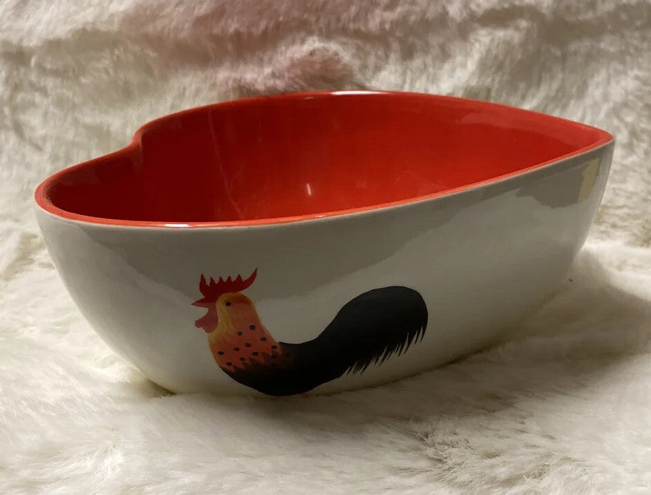 Rare Imported Coastline Imports COUNTRY ROOSTER Heart Shaped Earthenware Bowl