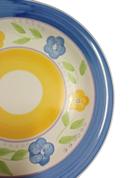 Gibson Designs BELLA Set of 3 Dinner Plates Blue Yellow Floral 10 3/8”D