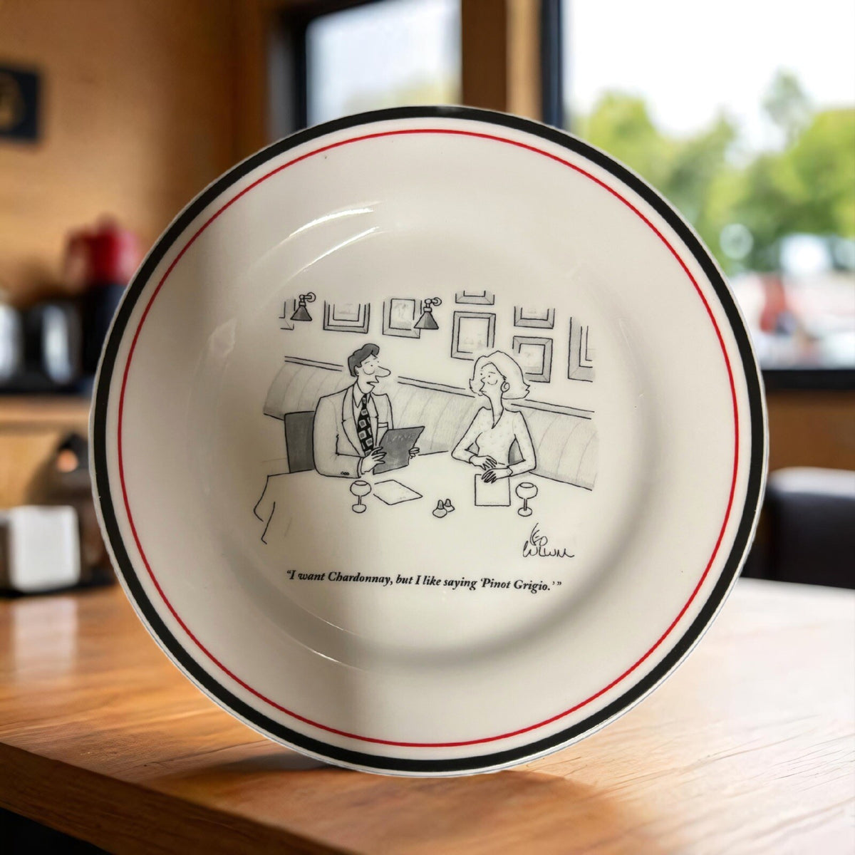RESTORATION HARDWARE 4-Salad Plates NEW YORKER "I WANT CHARDONNAY"Appetizer 8”D