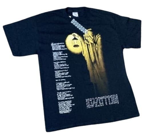 T-Shirt Led Zeppelin Tennessee River Lyrics Black LG Men Crew Neck