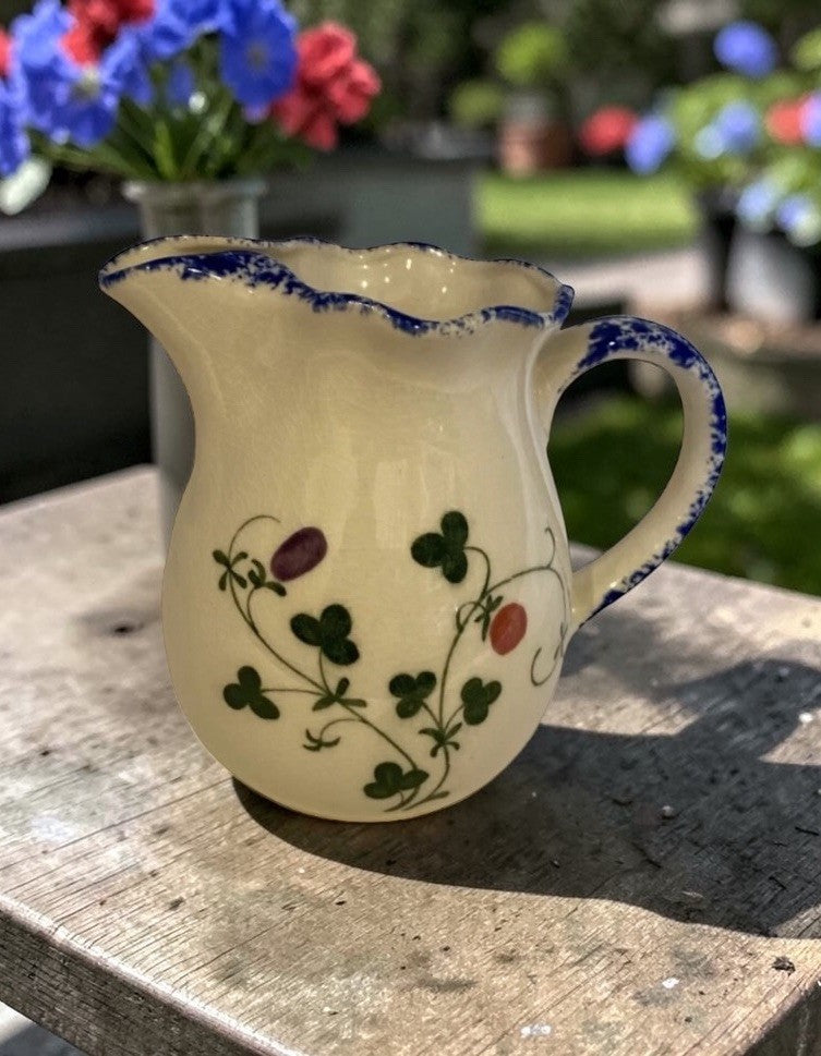 Mann Cote Basque Hand Painted Creamer Pitcher Japan Blue Rim Floral Vintage