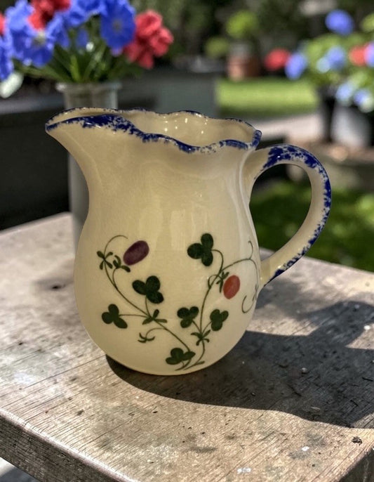Mann Cote Basque Hand Painted Creamer Pitcher Japan Blue Rim Floral Vintage