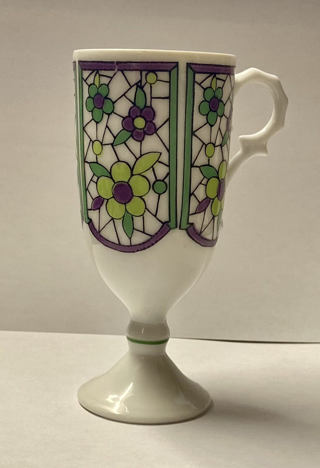 Set of 5 Vintage Da Vinci Pedestal Demitasse Mugs 2262 4 oz Green Purple Floral