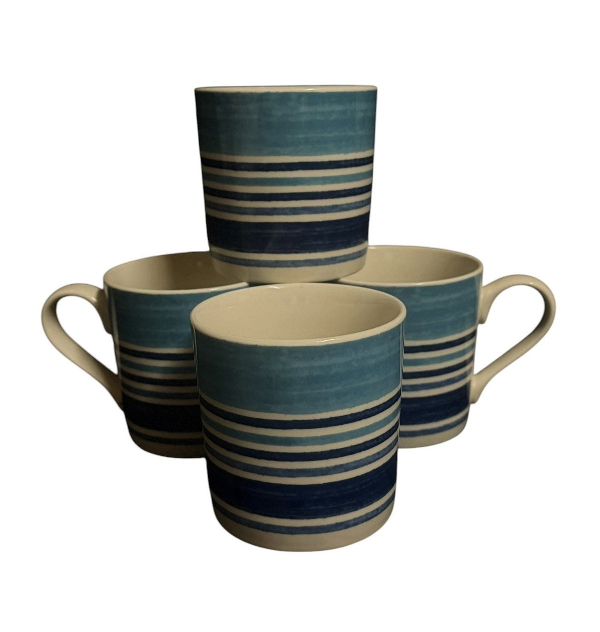 Johnson Brothers Farmhouse Kitchen Blue Stripe Mug Set of 4 Stoneware 2009