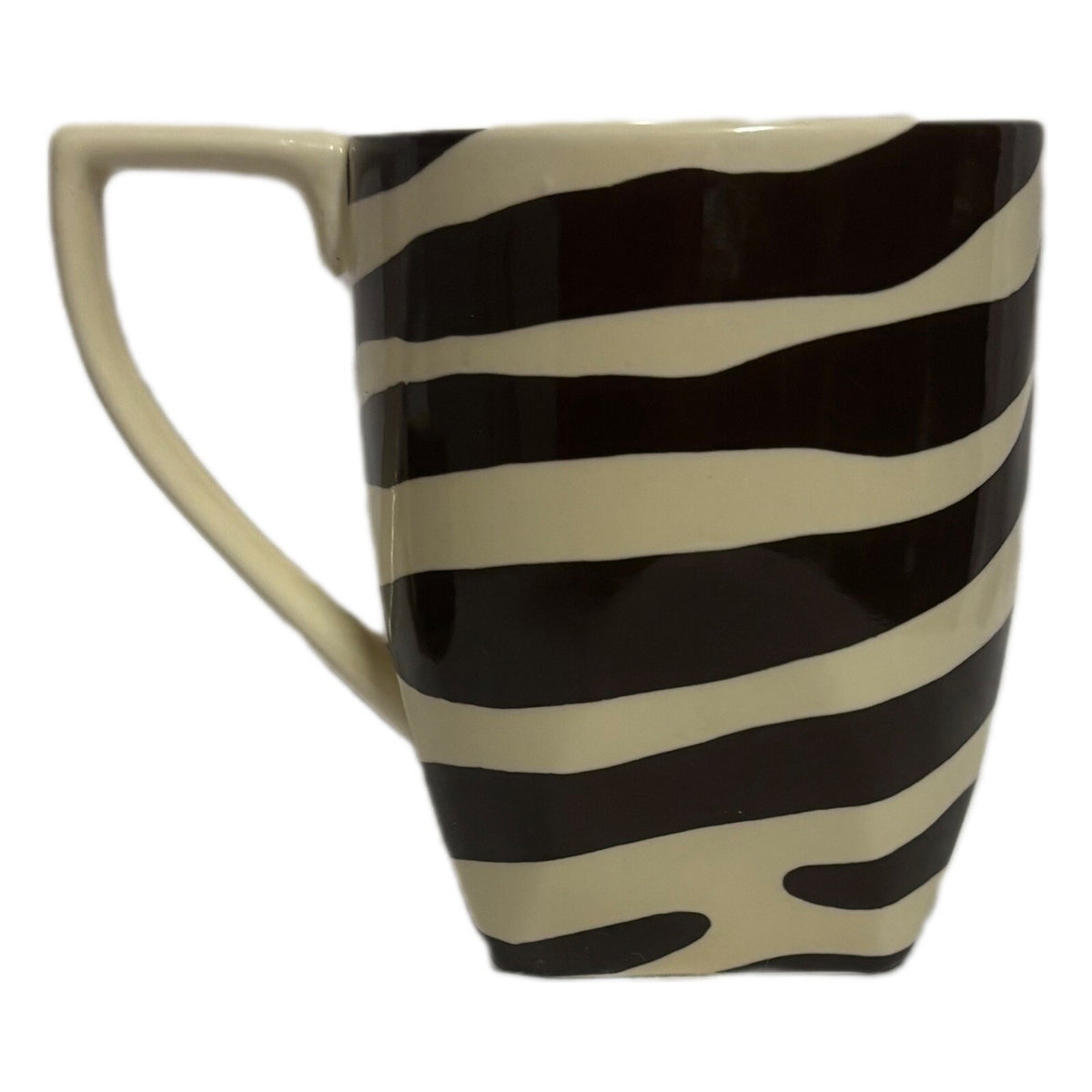 222 Fifth 2-Mugs BROWN ZEBRA Fine Porcelain Coffee Tea Cups Stripes PTS Int'l