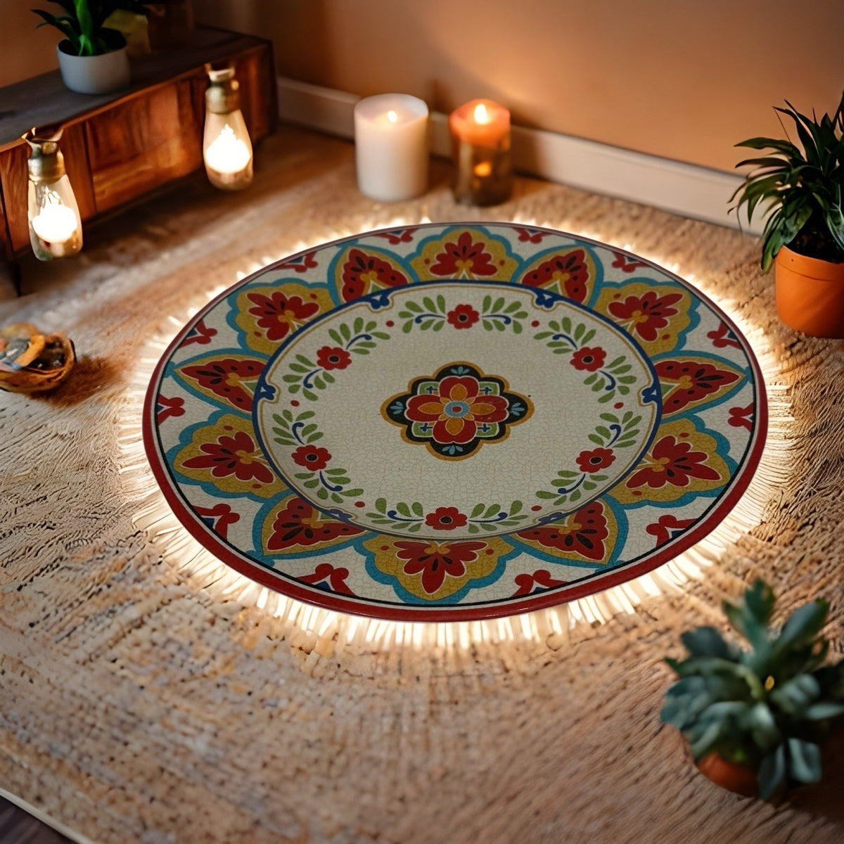 222 Fifth El Centro 12.5” D Serving Platter Mexican Style Ceramic