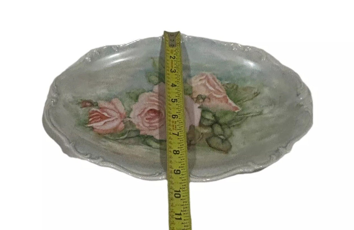 Tirschenreuth BAVARIA Oval Platter Pink Roses Scalloped Germany Serving Tray