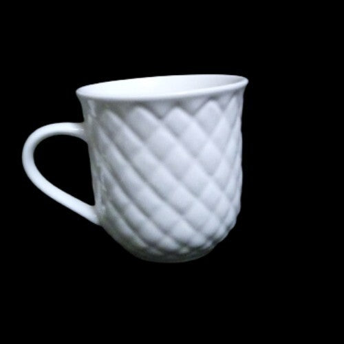 Gibson Designs ANTIQUE QUILT 3-Flat Cups & Saucers 8 oz White Embossed Quilt Rim