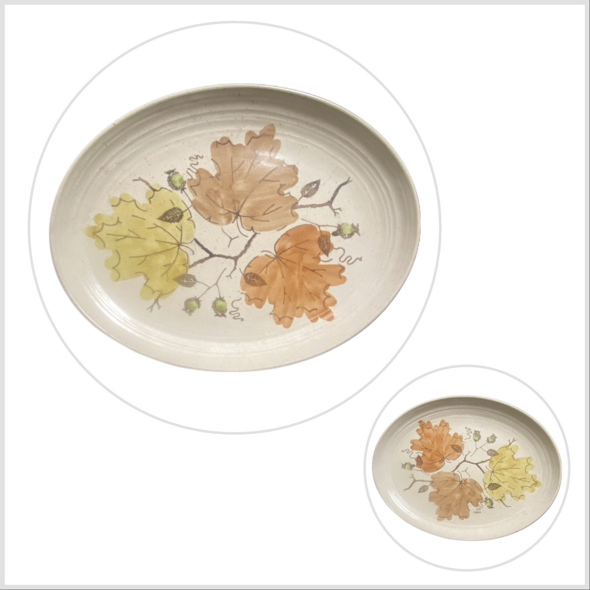 Vintage Metlox Poppytrail Oval Serving Platter Woodland Gold Oak Leaves Vernon
