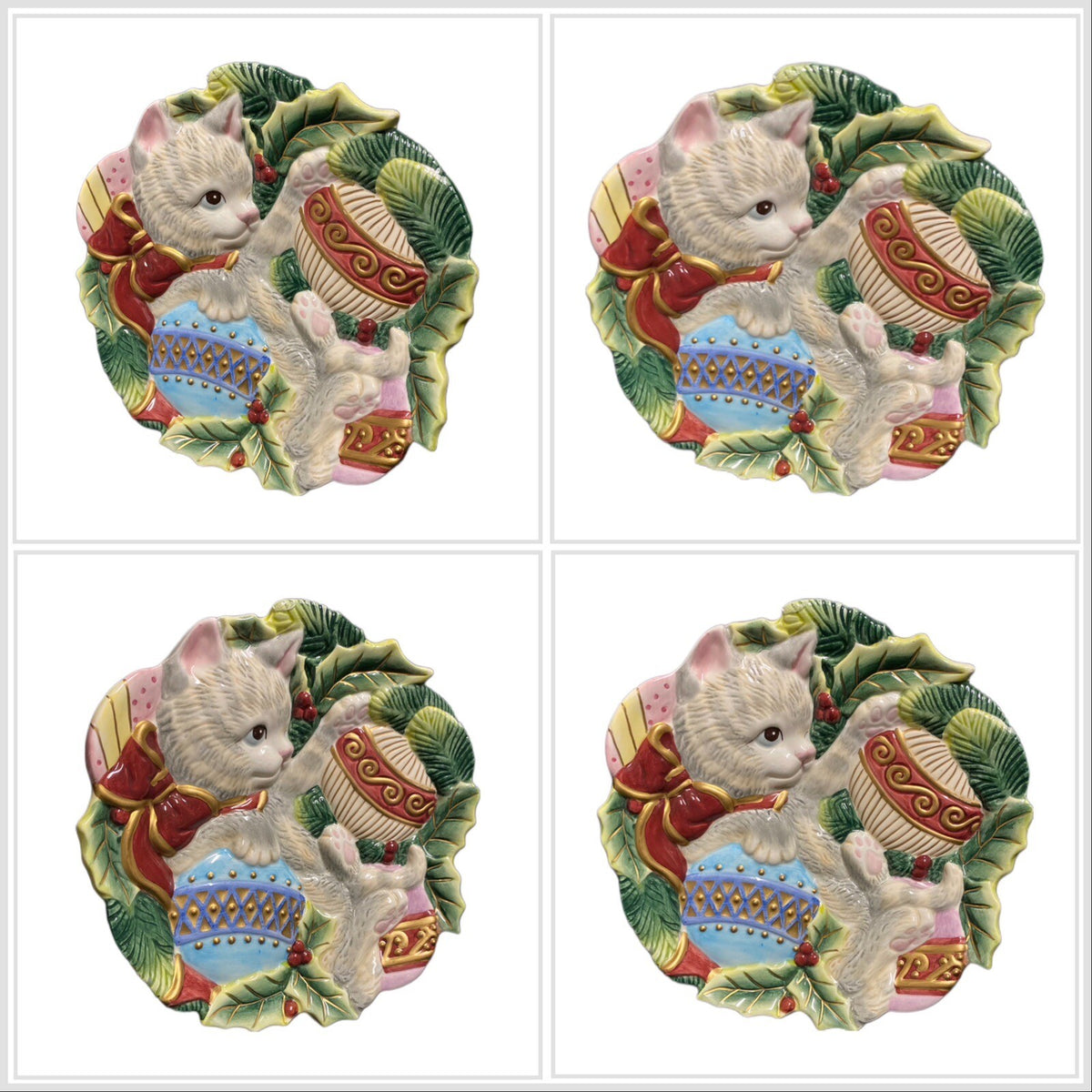 Fitz and Floyd Plate Christmas Kitty Cat Decorative Holiday Dish Ornaments