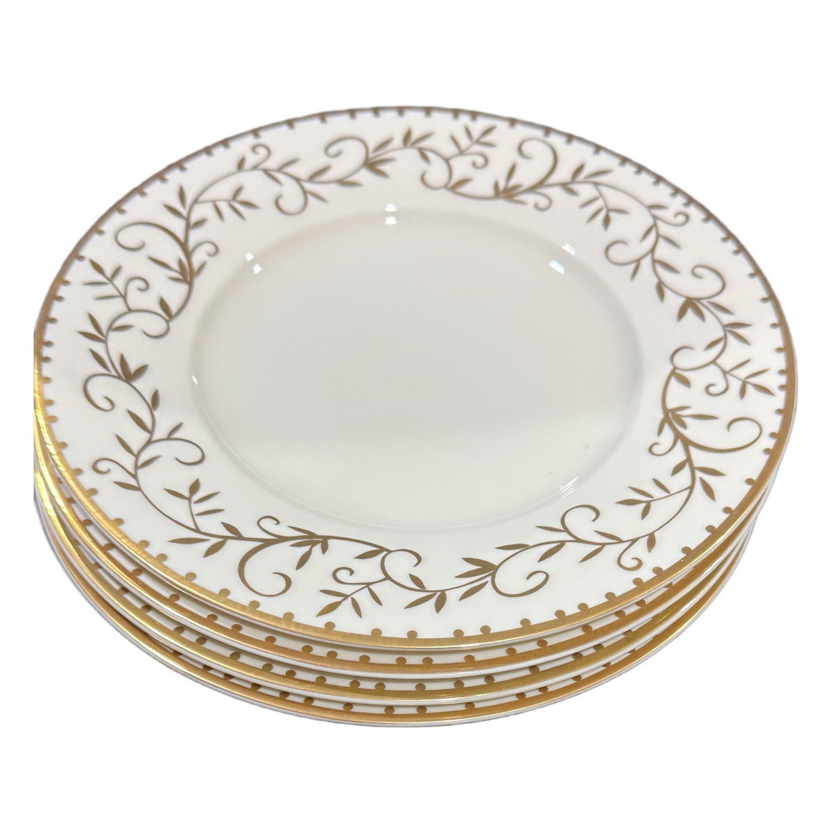 Crate & Barrel Elyse Buffet Salad Luncheon Plates Set of 4 Gold Vine Scroll