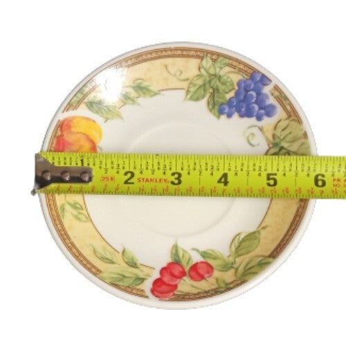Gibson Designs FRUIT GROVE 4-Saucers 6" D Peaches Cherries & Grapes Ceramic Dish