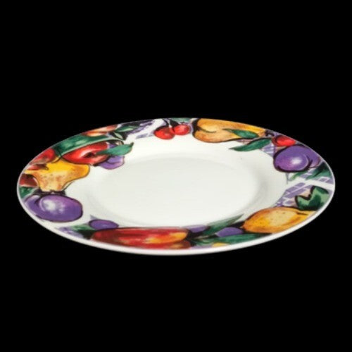 Gibson Designs CORNUCOPIA FRUIT 4-Sauce Plates 6 ¼”D Apple Pear Cherry Plum 
