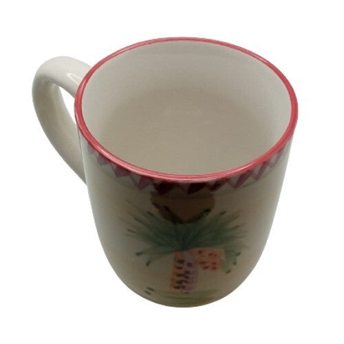 Gibson Designs OASIS PALM 3-Mugs Cups 8 oz Palm Tree Ceramic Coffee Tea Red Trim