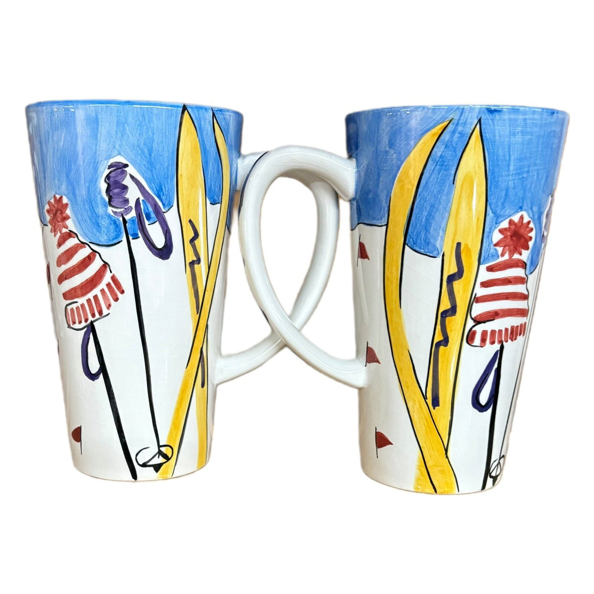 Trish Richman 2-Latte Mug At Home Winter Ceramic Coffee Tea Cup Snow Ski Hat