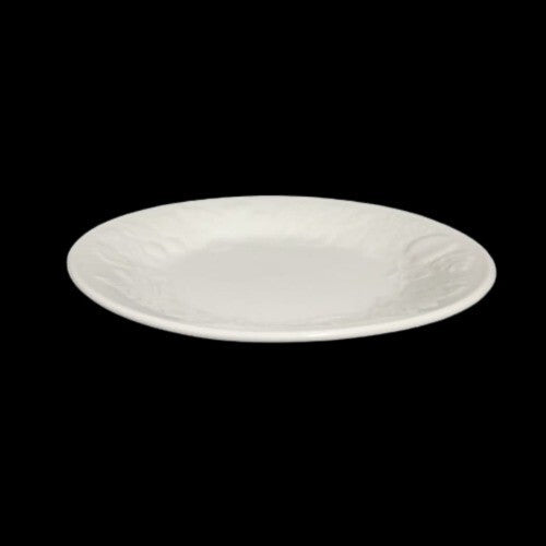 Gibson Fruit 4-Salad Plates White Embossed Apple Grape Cherry Pear Dessert 7.5”D