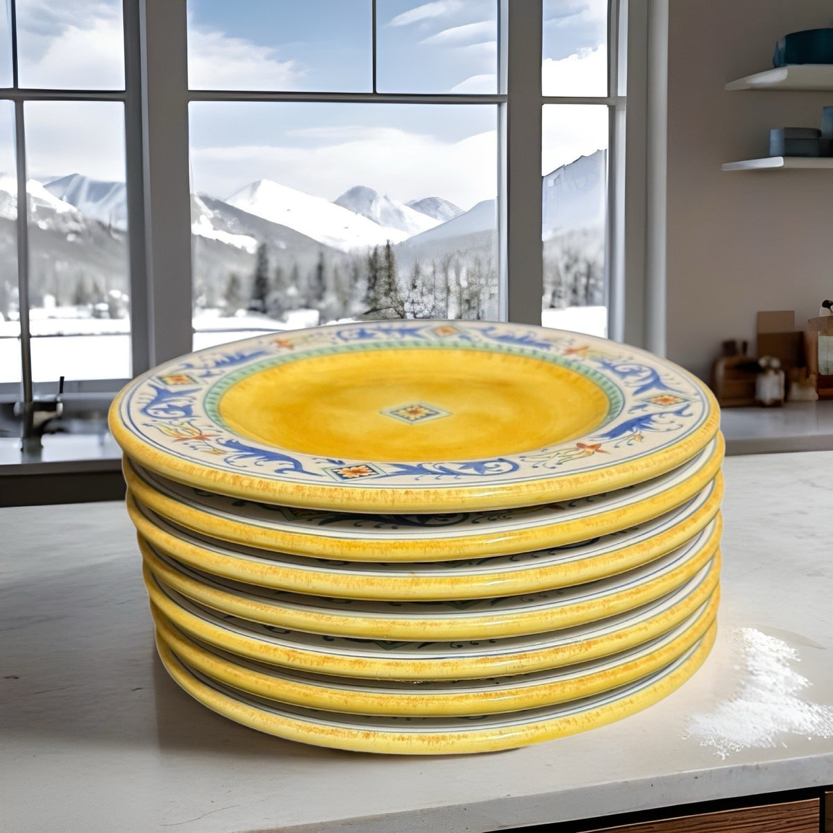 Keridesign Desert Ridge Imports 7 Salad Dessert Plates 8 3/8” Yellow Floral