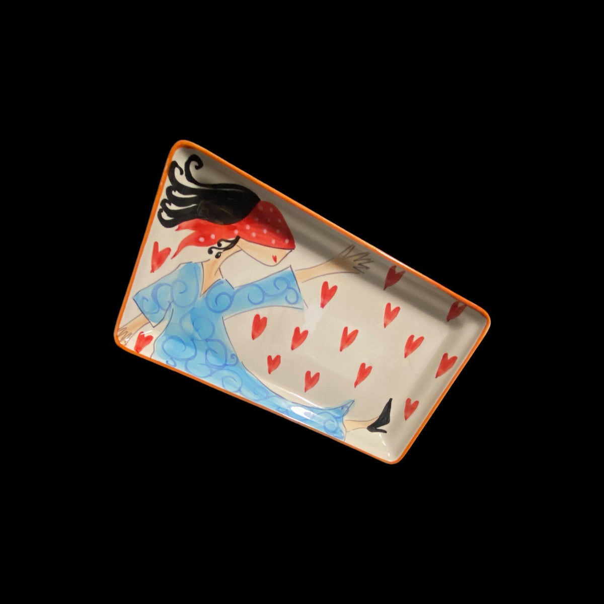 Vintage CRISTINA FORTINI Hand Painted Serving Platter Italy 14" L Rectangular