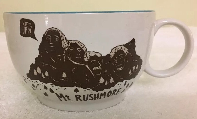 Target CURIOSITY SHOPPE Mt. RUSHMORE Hot Chocolate Cup Soup Mug Blue Interior