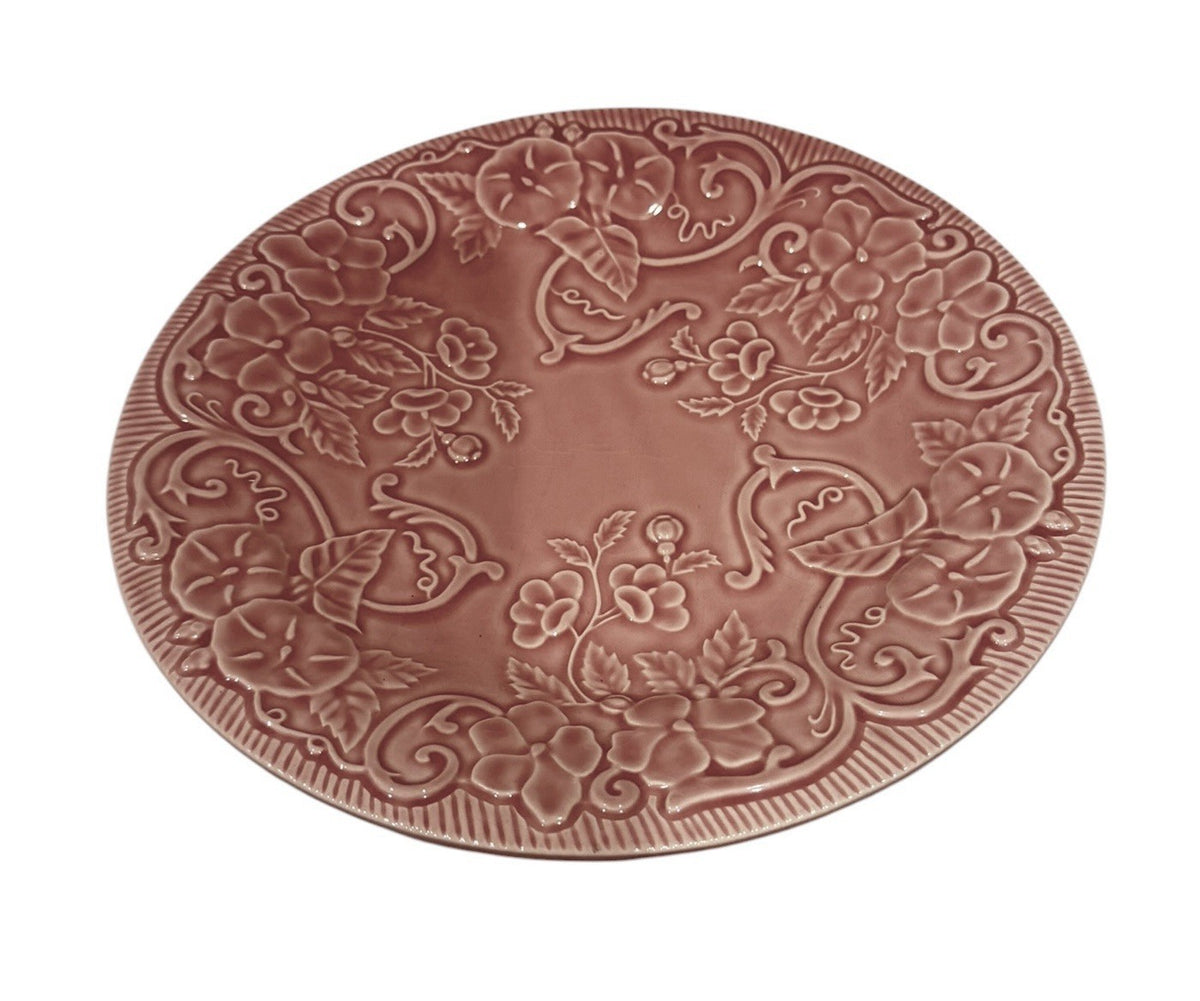 Bordallo Pinheiro Morning Glory Pink Dinner Plate 10 7/8” Majolica Portugal