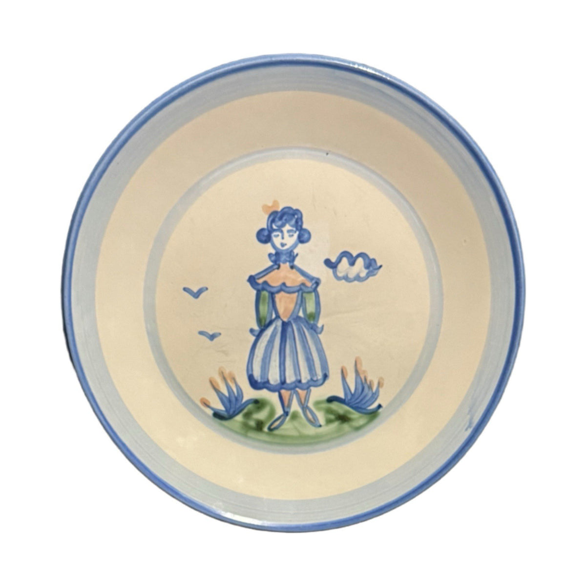 MA Hadley Pottery Plates Set of 2 Farmer Man Woman Hand Painted USA Folk Art
