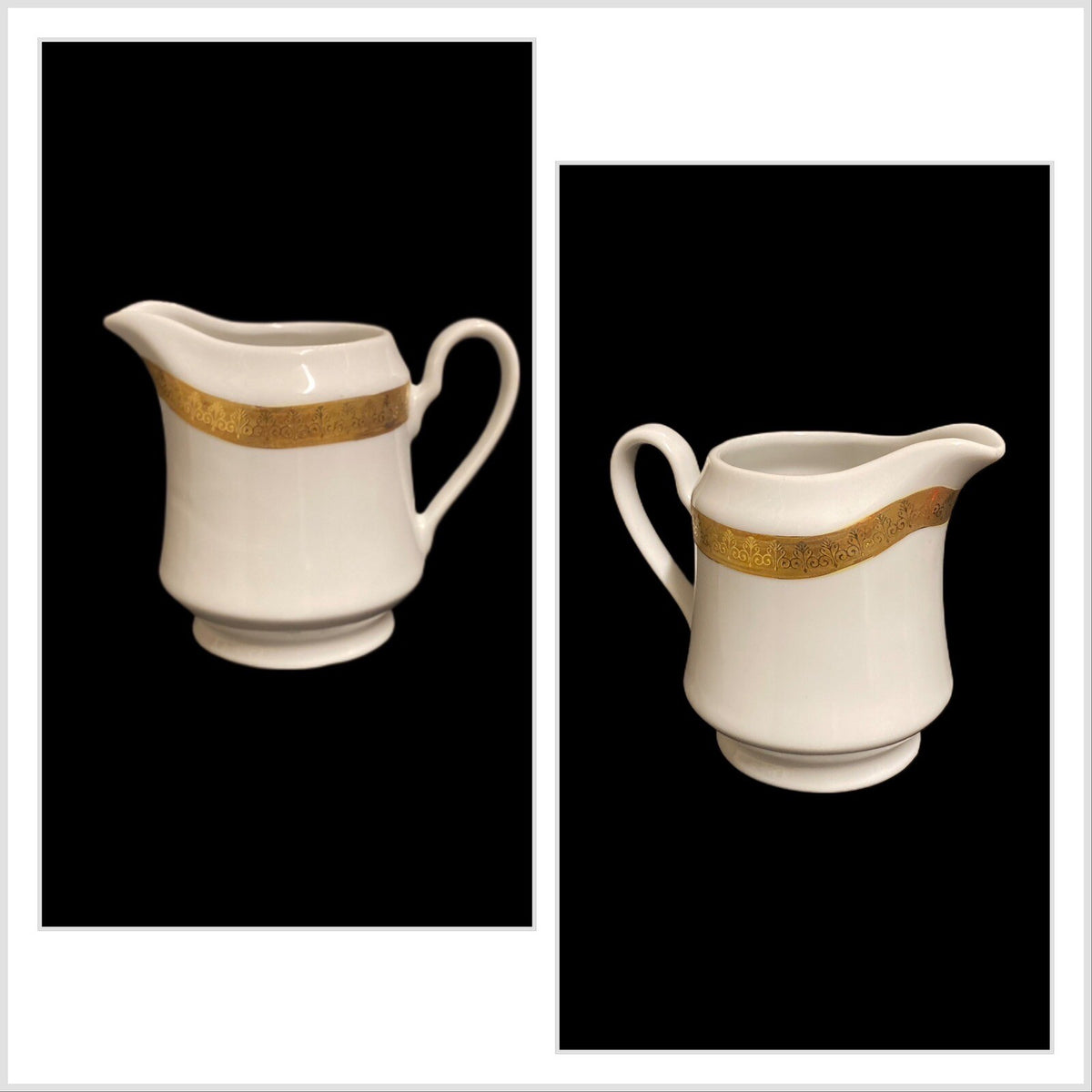 Gabbay QUEEN VICTORIA Creamer & Lidded Sugar Bowl Ceramic White Gold Border Trim