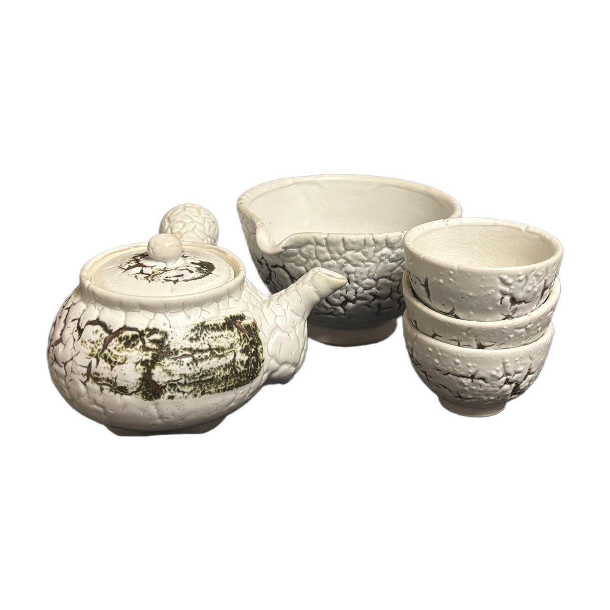 Japanese Ceramic 6 Piece Tea Set Japan Traditional 3-Cups 1-Teapot & Lid 1 Bowl