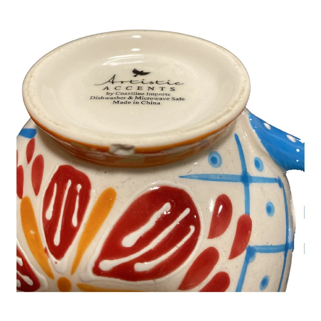 Coastline Imports Artistic Accents Ceramic Floral Coffee Mug Blue Handle Tea Cup