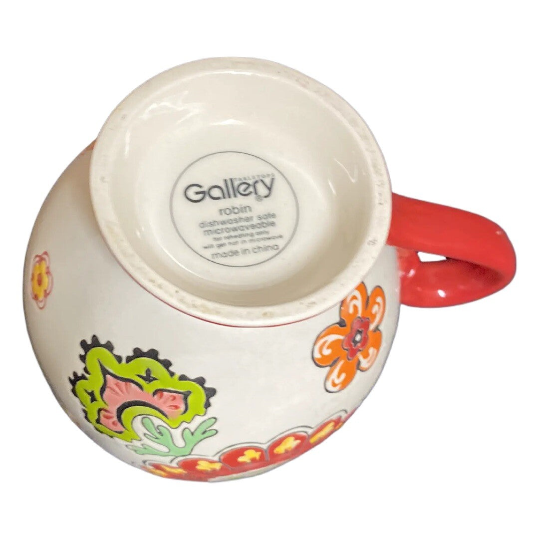 Tabletops Gallery ROBIN Hand Painted Footed Coffee Mug Embossed Paisley Floral